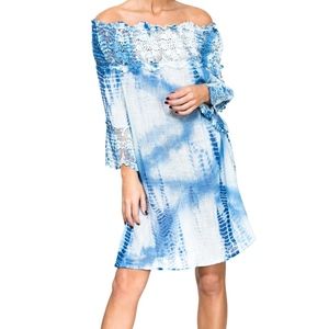 Last 1! NWT Off the Shoulder Crochet Trim Tie Dye Dress